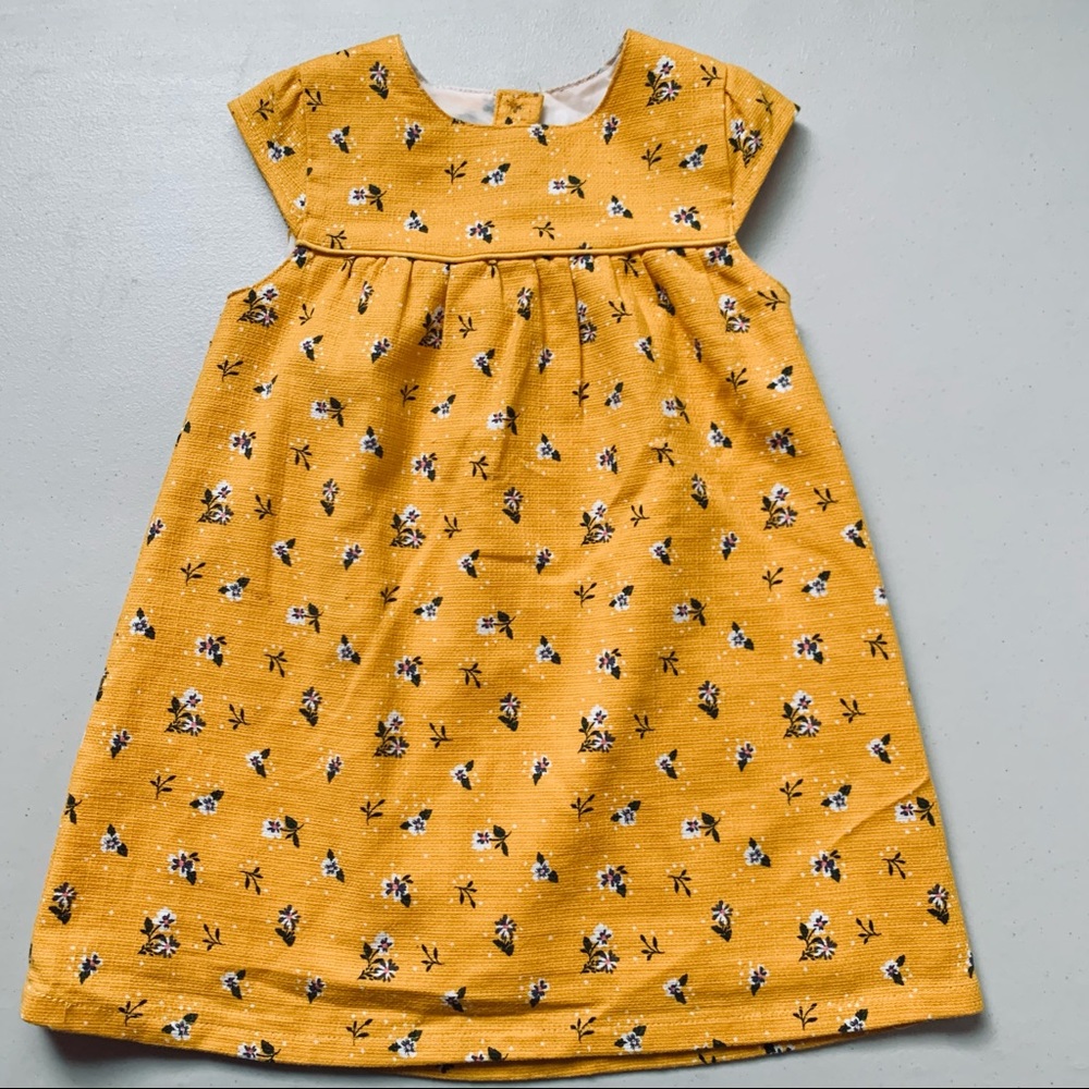 Cute mustard colour toddler dress 24-36 months with floral accents